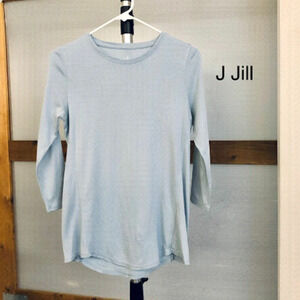J Jill Light Blue Pima 3/4‎ Sleeve Side Inset Scoop Neck Tee/ Sz XS